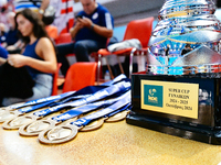 The Super Cup 2024 Women's Trophy is present during the Olympiacos SFP vs Ethnikos OFPF match in the Women Waterpolo Super Cup 2024 Final in...