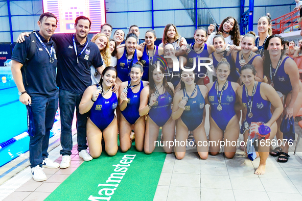 Ethnikos OFPF wins the silver medal during the Olympiacos SFP vs Ethnikos OFPF in the Women's Waterpolo Super Cup 2024 Final in Athens, Gree...