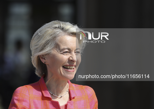 EU Commission President Ursula von der Leyen arrives for the 11th EU Southern Summit (MED9) at Minthis in Paphos. Cyprus, Friday, October 11...