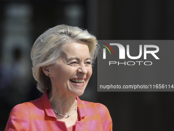 EU Commission President Ursula von der Leyen arrives for the 11th EU Southern Summit (MED9) at Minthis in Paphos. Cyprus, Friday, October 11...