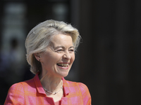 EU Commission President Ursula von der Leyen arrives for the 11th EU Southern Summit (MED9) at Minthis in Paphos. Cyprus, Friday, October 11...