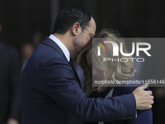 Cyprus' President Nikos Christodoulides, left, receives Italian Prime Minister Giorgia Meloni for the 11th EU Southern Summit (MED9) at Mint...