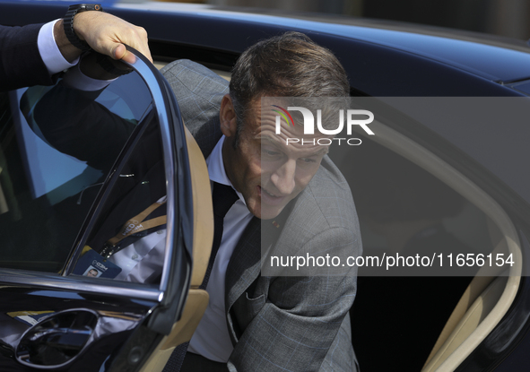 France's President Emmanuel Macron arrives for the 11th EU Southern Summit (MED9) at Minthis in Paphos. Cyprus, Friday, October 11, 2024. 