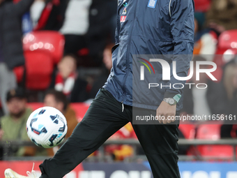 Goalkeeping coach Fanis Katergiannakis of Greece participates in the pre-match warm-up during the UEFA Nations League Group 2 match between...