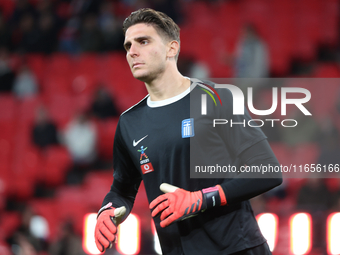 Kostas Tzolakis of Greece participates in the pre-match warm-up during the UEFA Nations League Group 2 match between England and Greece at W...