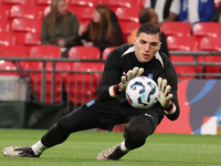 Odysseas Vlachodimos of Greece, from Newcastle United, participates in the pre-match warm-up during the UEFA Nations League Group 2 match be...