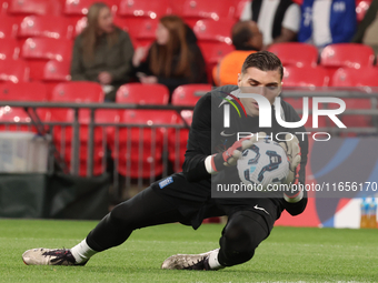 Odysseas Vlachodimos of Greece, from Newcastle United, participates in the pre-match warm-up during the UEFA Nations League Group 2 match be...