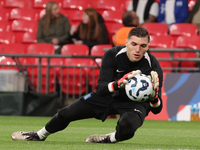 Odysseas Vlachodimos of Greece, from Newcastle United, participates in the pre-match warm-up during the UEFA Nations League Group 2 match be...