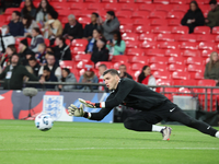 Odysseas Vlachodimos of Greece, from Newcastle United, participates in the pre-match warm-up during the UEFA Nations League Group 2 match be...