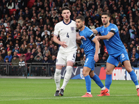 L-R Declan Rice (Arsenal) of England, Giorgos Masouras (Olympiacos) of Greece, and Konstantinos Koullerakis of Greece are in action during t...