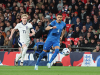 L-R Anthony Gordon of Newcastle, England, and Ninos Mavropanos of West Ham United, Greece, are in action during the UEFA Nations League Grou...