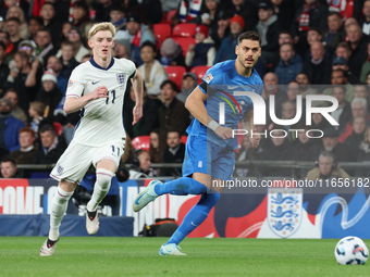 L-R Anthony Gordon of Newcastle, England, and Ninos Mavropanos of West Ham United, Greece, are in action during the UEFA Nations League Grou...