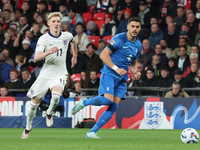 L-R Anthony Gordon of Newcastle, England, and Ninos Mavropanos of West Ham United, Greece, are in action during the UEFA Nations League Grou...