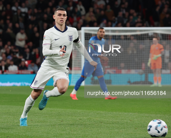 Phil Foden of Manchester City and England plays during the UEFA Nations League Group 2 match between England and Greece at Wembley Stadium i...