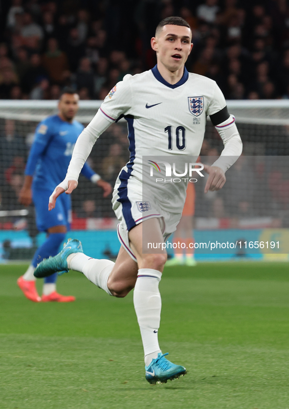 Phil Foden of Manchester City and England plays during the UEFA Nations League Group 2 match between England and Greece at Wembley Stadium i...