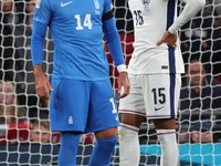 L-R Ninos Mavropanos of West Ham United and Greece, and Levi Colwill of Chelsea and England, are in action during the UEFA Nations League Gr...