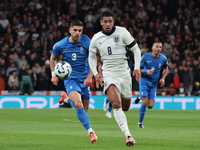 L-R Konstantinos Koullerakls of Greece and Jude Bellingham of England in action during the UEFA Nations League Group 2 match between England...