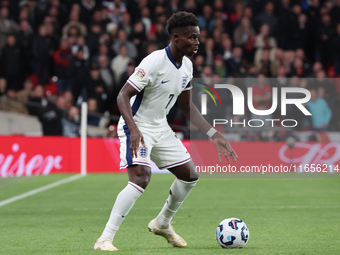 Bukayo Saka of Arsenal and England is in action during the UEFA Nations League Group 2 match between England and Greece at Wembley Stadium i...