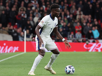 Bukayo Saka of Arsenal and England is in action during the UEFA Nations League Group 2 match between England and Greece at Wembley Stadium i...