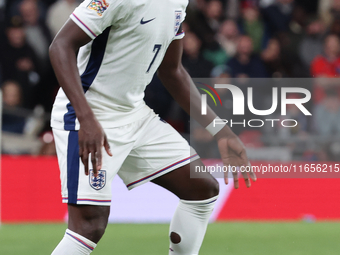 Bukayo Saka of Arsenal and England is in action during the UEFA Nations League Group 2 match between England and Greece at Wembley Stadium i...