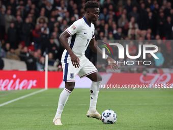 Bukayo Saka of Arsenal and England is in action during the UEFA Nations League Group 2 match between England and Greece at Wembley Stadium i...