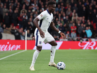 Bukayo Saka of Arsenal and England is in action during the UEFA Nations League Group 2 match between England and Greece at Wembley Stadium i...