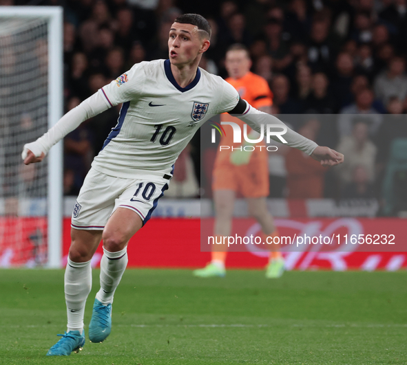 Phil Foden of Manchester City and England is in action during the UEFA Nations League Group 2 match between England and Greece at Wembley St...