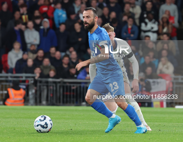 Manolis Siopis of Cardiff City and Greece is in action during the UEFA Nations League Group 2 match between England and Greece at Wembley St...