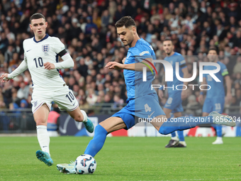 Ninos Mavropanos of West Ham United and Greece is in action during the UEFA Nations League Group 2 match between England and Greece at Wembl...