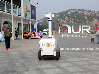 A public security intelligent security robot patrols a park in Lianyungang, China, on October 11, 2024. (