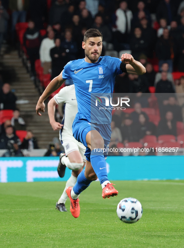 Giorgos Masouras of Olympiacos and Greece is in action during the UEFA Nations League Group 2 match between England and Greece at Wembley St...