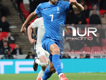 Giorgos Masouras of Olympiacos and Greece is in action during the UEFA Nations League Group 2 match between England and Greece at Wembley St...