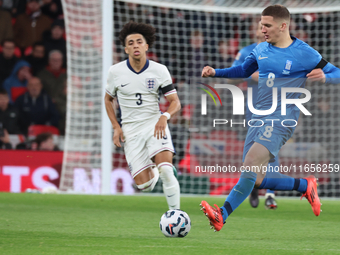 From left to right, Rico Lewis of Manchester City, England, and Christos Tzolis of Greece are in action during the UEFA Nations League Group...