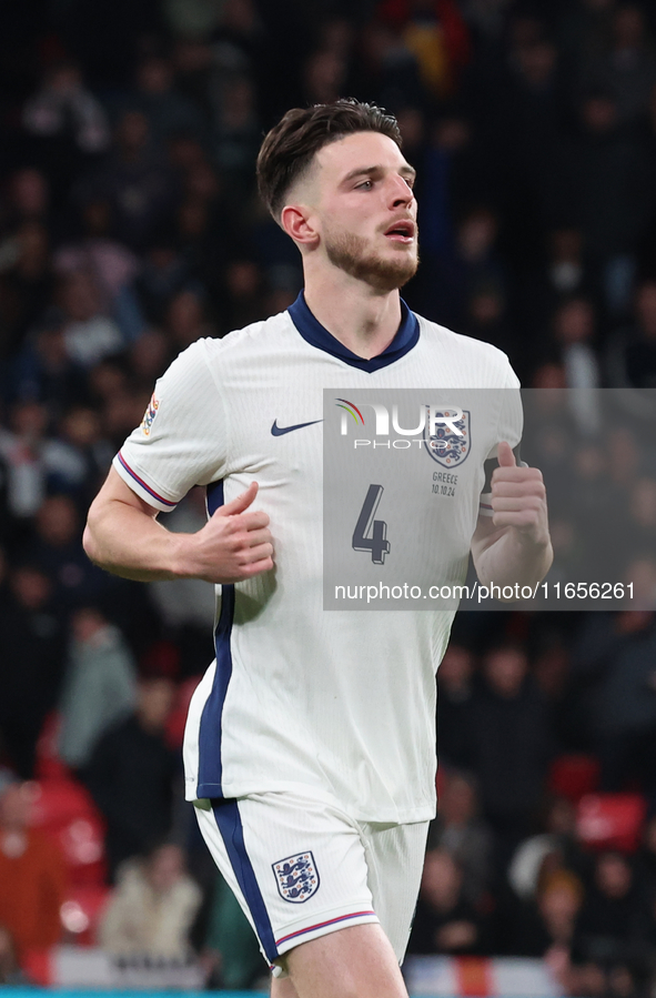 Declan Rice of Arsenal and England is in action during the UEFA Nations League Group 2 match between England and Greece at Wembley Stadium i...