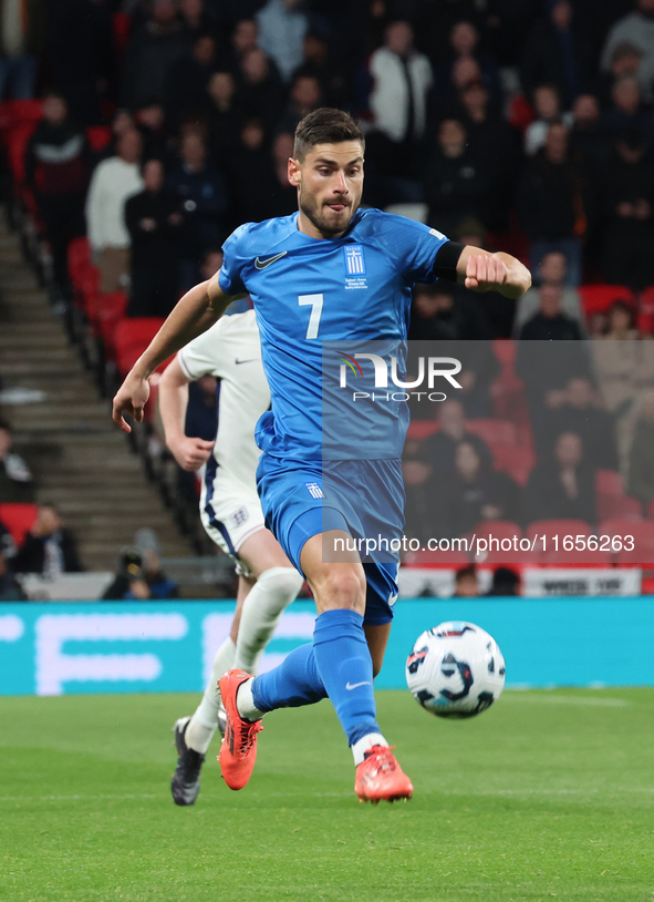 Giorgos Masouras of Olympiacos and Greece is in action during the UEFA Nations League Group 2 match between England and Greece at Wembley St...