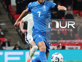 Giorgos Masouras of Olympiacos and Greece is in action during the UEFA Nations League Group 2 match between England and Greece at Wembley St...