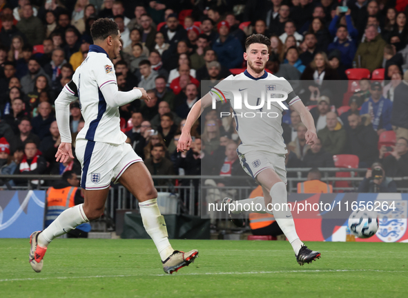 Declan Rice of Arsenal and England is in action during the UEFA Nations League Group 2 match between England and Greece at Wembley Stadium i...