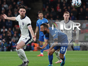 Declan Rice of Arsenal and England and Manolis Siopis of Cardiff City and Greece are in action during the UEFA Nations League Group 2 match...