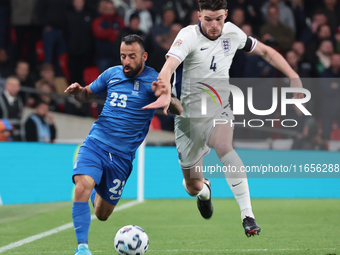 L-R Manolis Siopis of Greece, from Cardiff City, takes on Declan Rice of England, from Arsenal, during the UEFA Nations League Group 2 match...