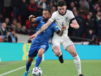 L-R Manolis Siopis of Greece, from Cardiff City, takes on Declan Rice of England, from Arsenal, during the UEFA Nations League Group 2 match...