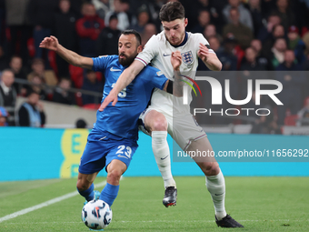 L-R Manolis Siopis of Greece, from Cardiff City, takes on Declan Rice of England, from Arsenal, during the UEFA Nations League Group 2 match...