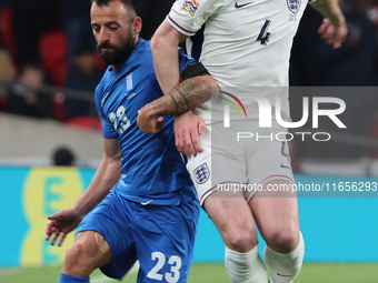 L-R Manolis Siopis of Greece, from Cardiff City, takes on Declan Rice of England, from Arsenal, during the UEFA Nations League Group 2 match...