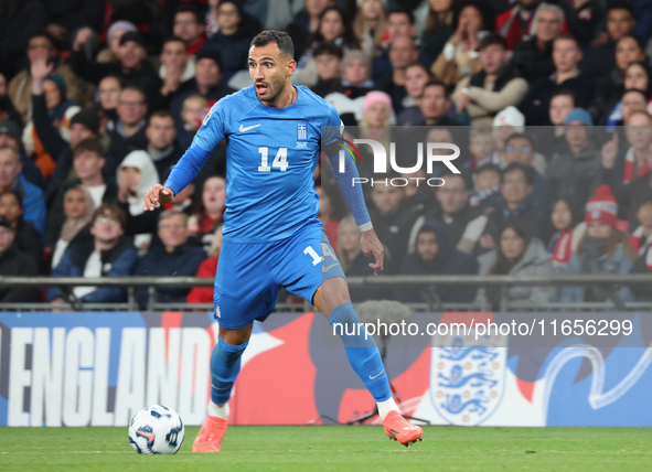 Vangelis Pavlidis of Benfica, Greece, is in action during the UEFA Nations League Group 2 match between England and Greece at Wembley Stadiu...