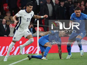 Dominic Solanke of England plays during the UEFA Nations League Group 2 match between England and Greece at Wembley Stadium in London, Engla...