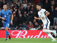 L-R Dimitris Kourbelis of Al-Khaleej, Greece, and Dominic Solanke of Tottenham Hotspur, England, are in action during the UEFA Nations Leagu...