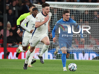 Christos Zafeiris of Slavia Prague, Greece, beats Declan Rice of Arsenal, England, during the UEFA Nations League Group 2 match between Engl...