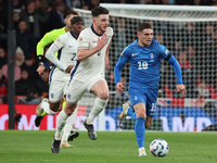 Christos Zafeiris of Slavia Prague, Greece, beats Declan Rice of Arsenal, England, during the UEFA Nations League Group 2 match between Engl...