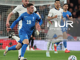 Christos Zafeiris of Slavia Prague, Greece, beats Declan Rice of Arsenal, England, during the UEFA Nations League Group 2 match between Engl...