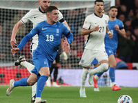 Christos Zafeiris of Slavia Prague, Greece, beats Declan Rice of Arsenal, England, during the UEFA Nations League Group 2 match between Engl...