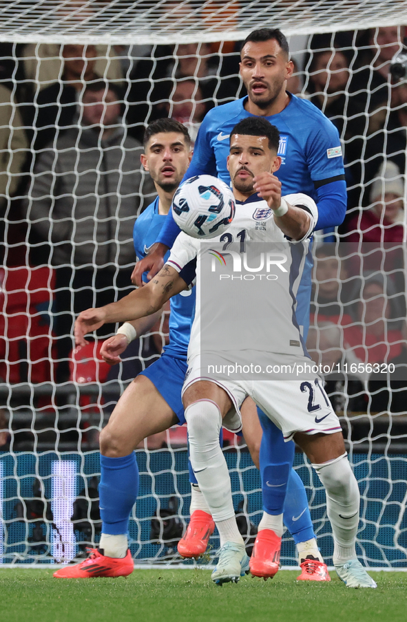 Dominic Solanke of England plays during the UEFA Nations League Group 2 match between England and Greece at Wembley Stadium in London, Engla...